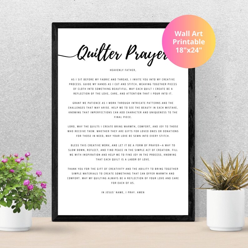 Quilter Prayer Wall Art Printable Christian Quilter Poster Decor for ...