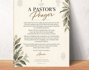 Pastor Prayer Printable Pastor Appreciation Gift Christian Pastor Gift Pastor Prayer Wall Art Pastor Gift Printable Church Leader Gift