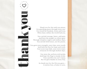 Veteran Thank You Card Printable Poem Gift For Veteran Appreciation Card Printable Digital Thank You Card Military Service Gift For Veteran