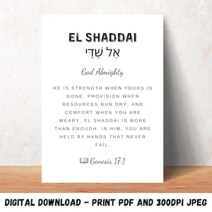 El Shaddai Printable Wall Art Christian God Almighty Decor Scripture Poster Genesis 171 Bible Verse Gift Encouragement Print Name of God Art
