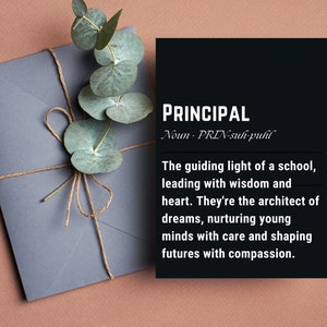 Principal Definition Grußkarte herunterladen, druckbare Geschenkidee, Principal Appreciation Day, Weihnachten, Geburtstag, Dankeskarte