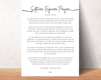 Software Engineer Prayer Printable Wall Art Computer Programmer Office Decor Christian Poster Print Downloadable Gift For Software Engineer