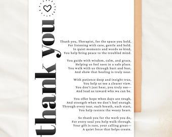 Therapist Thank You Card Printable Poem Greeting Card Digital Download Foldable Gift for Counselor Psychologist Mental Health Appreciation