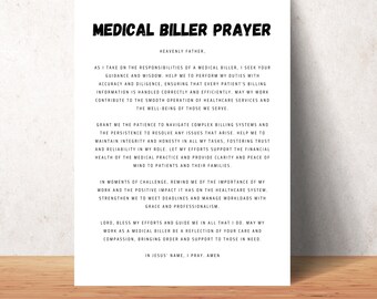 Medical Biller Prayer Printable Wall Art Christian Medical Billers Office Decor Print Poster Instant Download Medical Biller Gift Healthcare