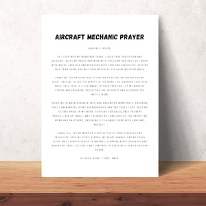 Può includere: Una preghiera stampabile in bianco e nero per i meccanici aeronautici. La preghiera è intitolata "Preghiera del meccanico aeronautico" e include il testo "Padre Celeste". La preghiera chiede guida, protezione, pazienza e attenzione ai dettagli. Chiede anche la capacità di mantenere un ambiente di lavoro sicuro e organizzato e di essere orgoglioso del proprio lavoro. La preghiera termina con le parole "Nel nome di Gesù, prego, Amen."