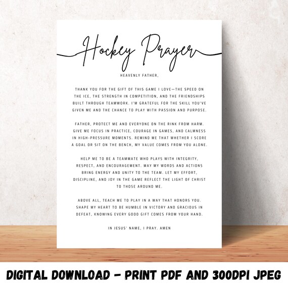 Hockey Player Prayer Wall Art Printable Christian Athlete Gift Locker Room Poster Dorm Sports Motivation Prayer Print Hockey Prayer Poster