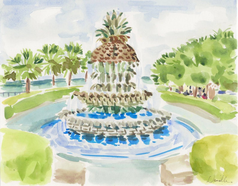 Pineapple Fountain Charleston South Carolina 8x10 Etsy