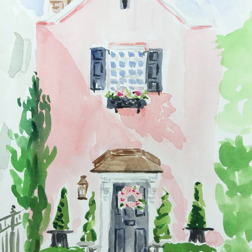 Pink House on Rainbow Row in Charleston South Carolina Etsy