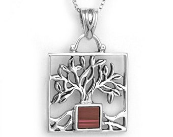 Collar de árbol genealógico con piedras de nacimiento Colgante del árbol de la vida colgante del árbol de la vida de la Cábala en plata de ley