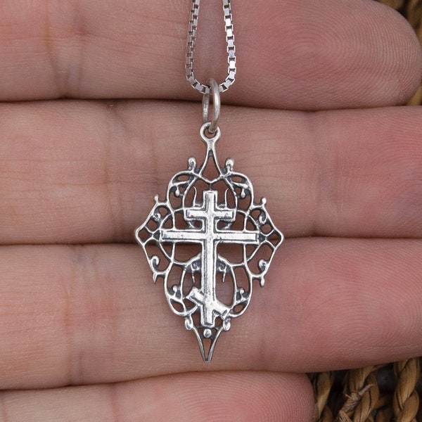 Filigree cross pendant necklace Christian gifts for women jewelry Orthodox pectoral cross 925 sterling silver Christian cross necklace