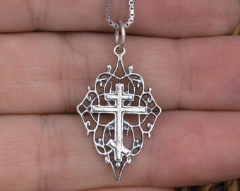 Filigree cross pendant necklace Christian gifts for women jewelry Orthodox pectoral cross 925 sterling silver Christian cross necklace
