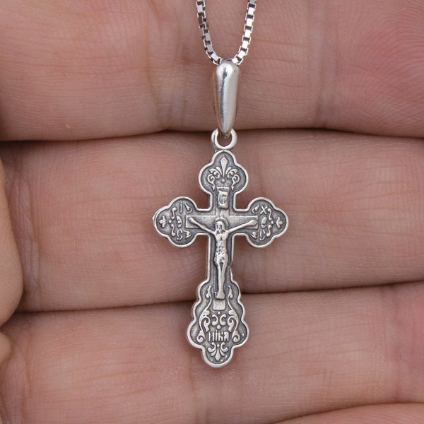 Orthodox cross silver  Silver crucifix necklace Christian cross necklace