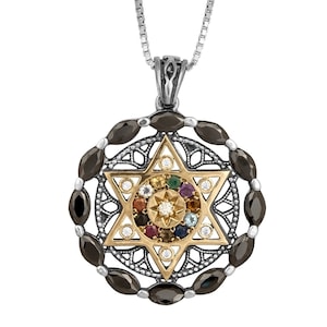 Star of David necklace Black Onyx 925 Sterling Silver Gold 9k Jewish star necklace Kabbalah Talisman Magen David with Hoshen Stones
