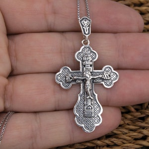 Jesus crucifix necklace  Pectoral cross pendant Christian cross necklace for men Silver cross necklace large Orthodox cross silver