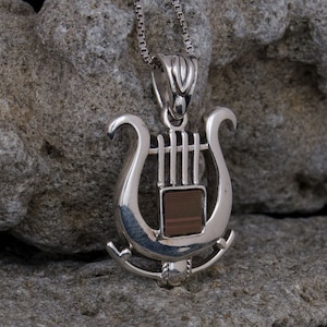 Pendant necklace Harp king David sterling silver Nano Sim old Hebrew Bible protective jewelry, anniversary gift for her, mother&#39;s day gift