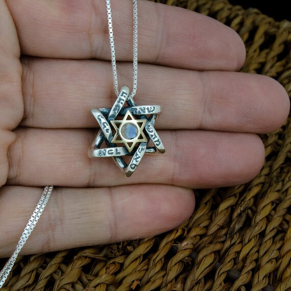 Pendentif Star Of David Avec Pierres Précieuses + Collier Argent 925 - Neuf Avec étiquettes