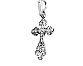 Sterling Silver Orthodox Cross Pendant for Kids, Communion Baptism Gift