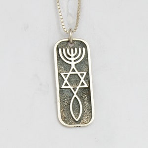 Menorah necklace Jewish jewelry men Jewish gifts for men Jewish necklace silver Messianic star of David