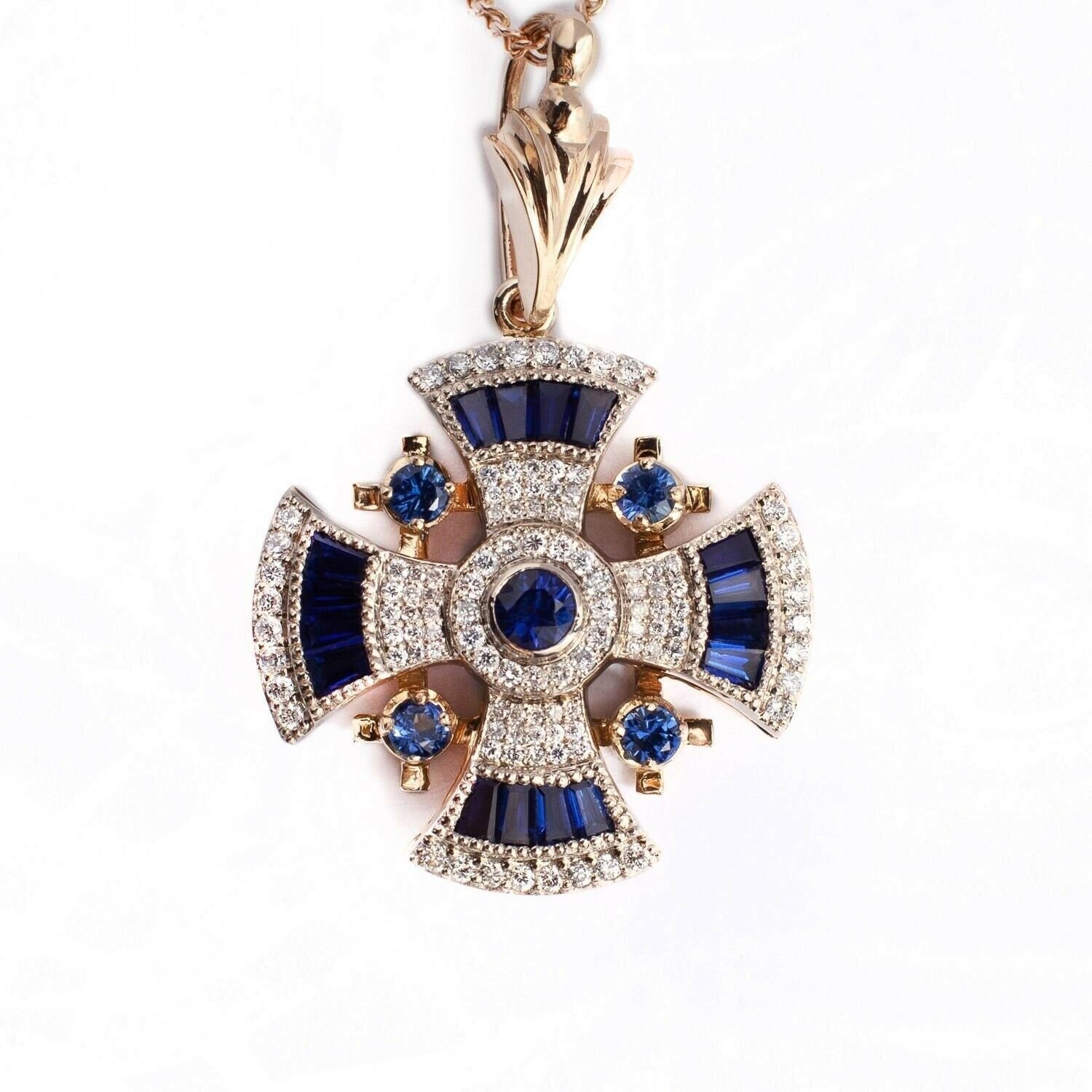 Maltese Cross Necklace With Sapphires 