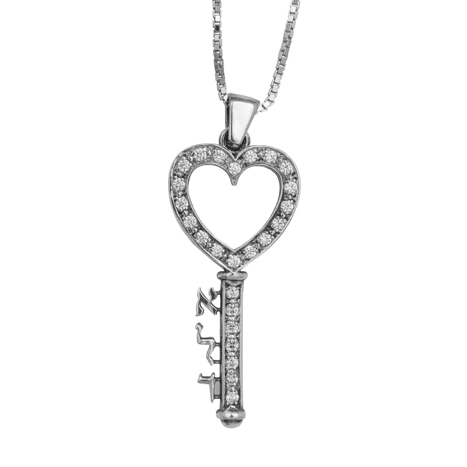 ★HARANG★ Silver Key Necklace Key Heart Necklace Key Pendant Necklace Silver Kabbalah