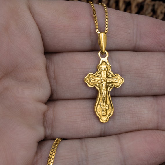 Boys Orthodox Cross Necklace Gold Cross 