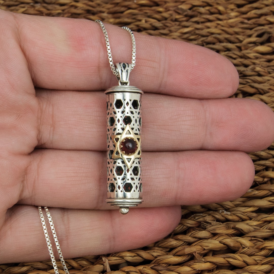 Jewelry From Israel Necklace Mezuzah Garnet Messianic Jewelry - Etsy
