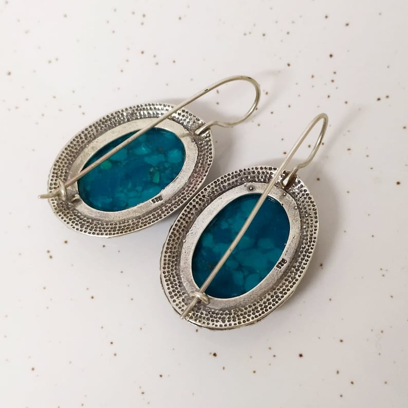Earrings Vintage style with Eilat stone Self gift jewelry Chrysocolla stone Self gift earring Israeli Talisman king Solomon
