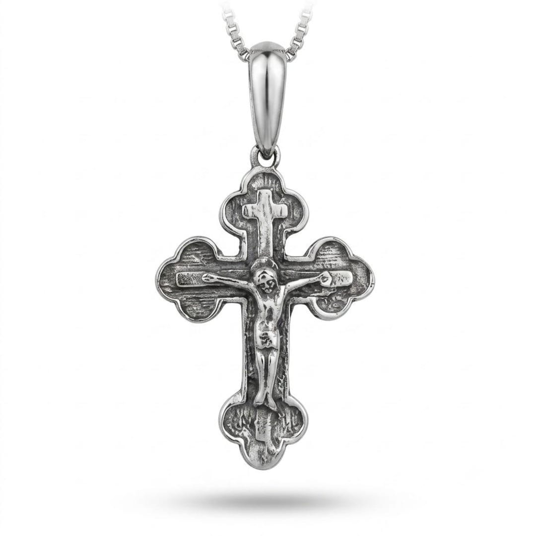 Orthodox Cross Necklace Silver Pectoral Cross Sterling Jesus