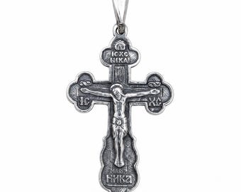 Orthodox cross necklace men Silver crucifix necklace Christian jewelry cross sterling silver 925