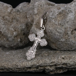 Small Sterling Silver / Gold Plated Orthodox Cross Crucifix for Kids Babies Communion Baptism Necklace Pendant Jerusalem 2cm/0.7&quot;