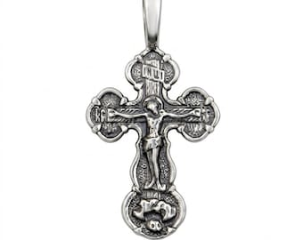 Silver Orthodox Cross Pendant for Women, Sterling Silver Crucifix Necklace, Small Eastern Orthodox Cross, Religious Jewelry Gift