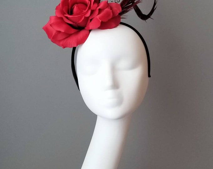 Red rose fascinator for Kentucky Derby