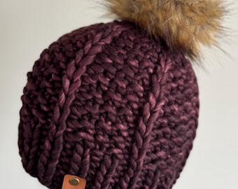 Ręcznie robiona na drutach czapka z wełny merynosów: belgijska czekolada dla dorosłych