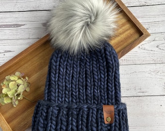 Czapka dzianinowa z wełny merynosów: luksusowa czapka dla dorosłych z pomponem