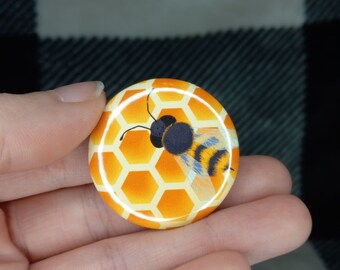 Honey Bee Button Pin - 1.25 in/32 mm