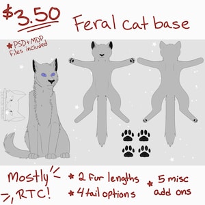 Ready To Color Feral Cat Base - Reference Sheet Style - Warrior Cats Reference - Adoptable Base