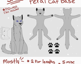 Ready To Color Feral Cat Base - Reference Sheet Style - Warrior Cats Reference - Adoptable Base