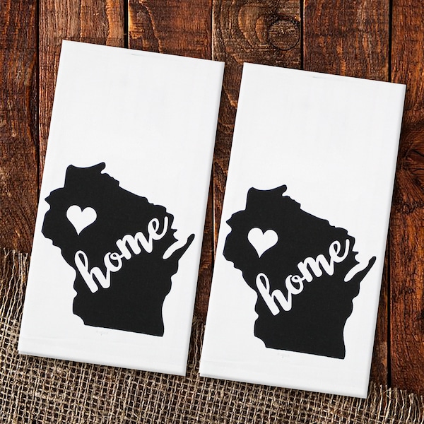 Set of 2 | Wisconsin Home State Flour Sack Kitchen Towel | 20" x 28" | 100% Cotton | State Pride Decor | Housewarming Gift | Dish Tea Towel