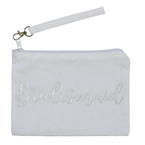 Bridesmaid Wristlet Pouch with Zipper and Strap | Bulk | 6.5x9 inch | 6 Pack | 12 Pack |Cotton | Makeup Cosmetic Gift Bag | Wedding Party