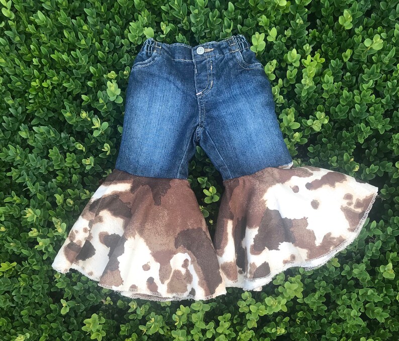 Cow Print Bell Bottom Jeans Etsy