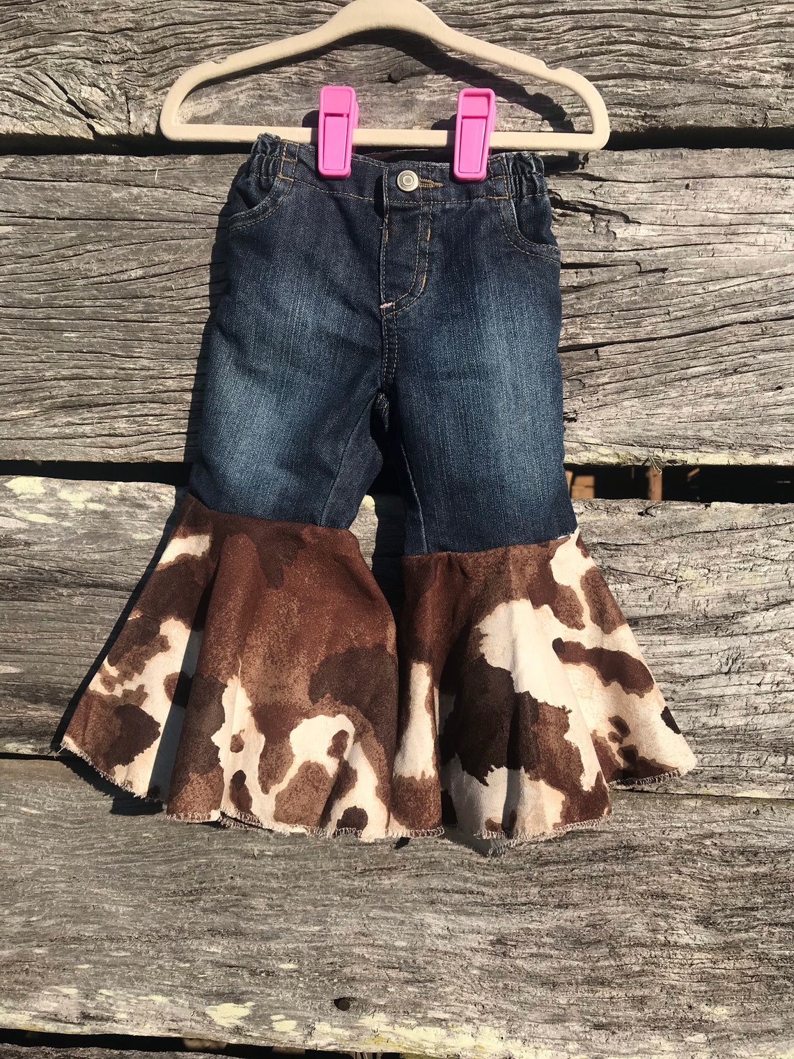 Cow Print Bell Bottom Jeans Etsy