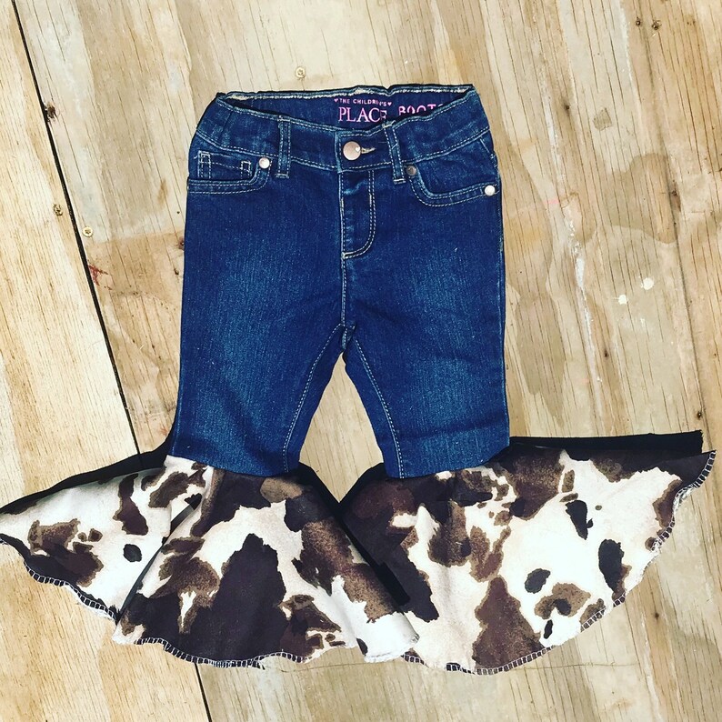 Cow Print Bell Bottom Jeans Etsy