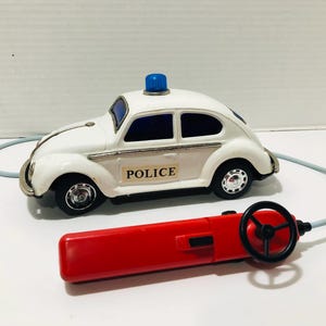 Vintage Battery Operated Tin Toy Volkswagen Police Car 1960&#39;s Japan