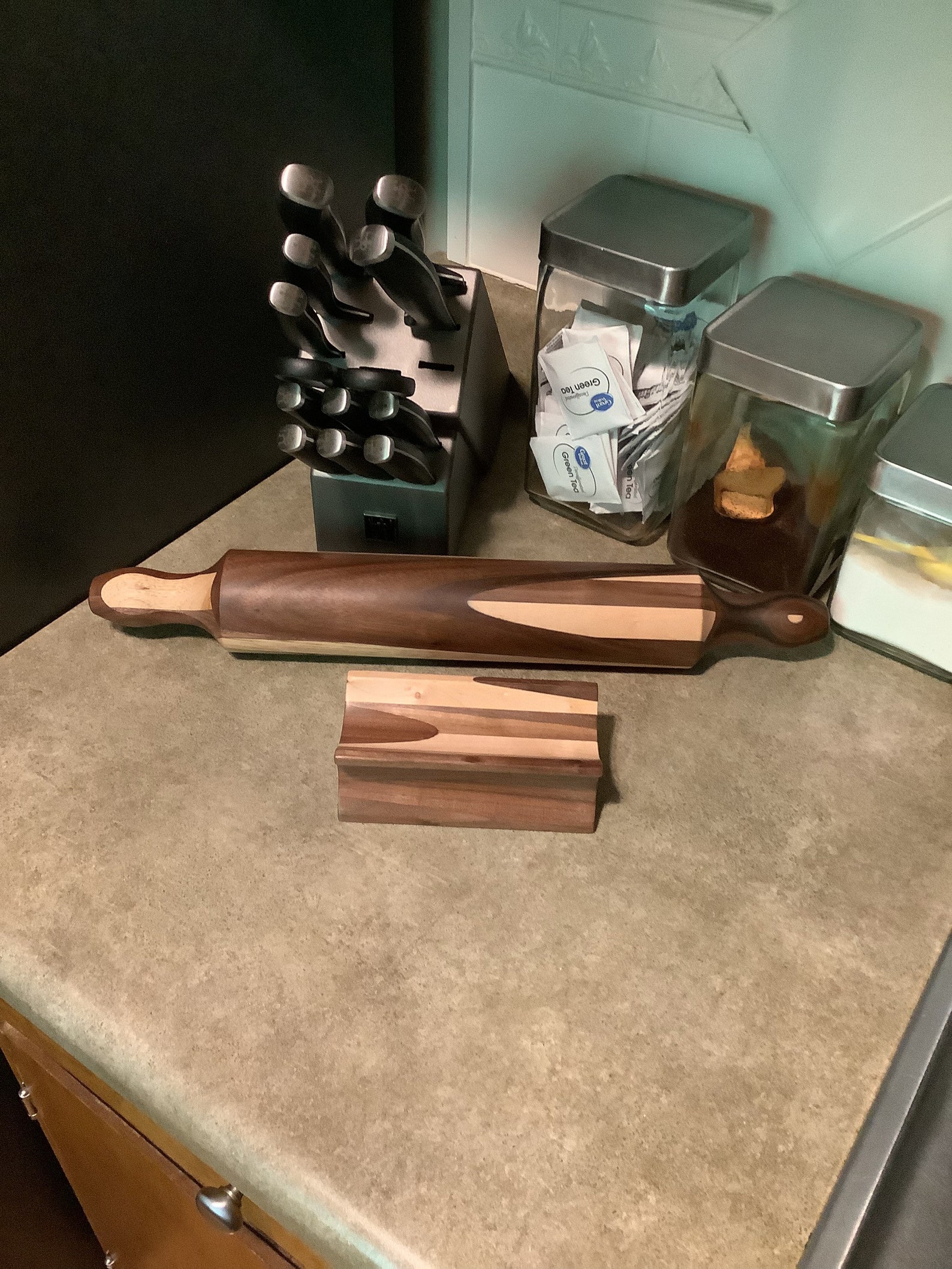 Solid wood rolling pin with stand Etsy