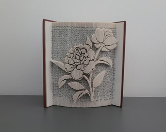 Peony Flower Folded Book Art - Peony Gifts for Her, Peony Decor, Peony Ornament, Peony Gifts, Handmade Flower Ornament, Unique Flower Decor