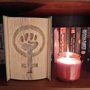 Pattern Only - Female Gender Women Fist Empowerment Symbol Folded Book Art - cut and fold - Woman Reading bookshelf decor feminism girls