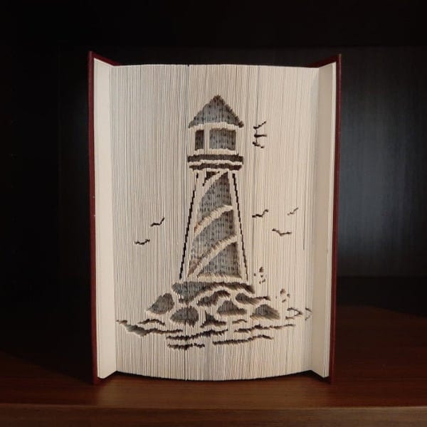 Pattern Only - Lighthouse - cut and fold - book folding art bookish origami decor coast coastal scenery display sea ocean beach 401 pages