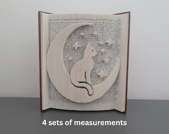 Pattern Only - Cat and Moon Book Folding - cut and fold - book folding pattern art, 449 pages, PDF pattern, cat, stars, cat book fold, moon