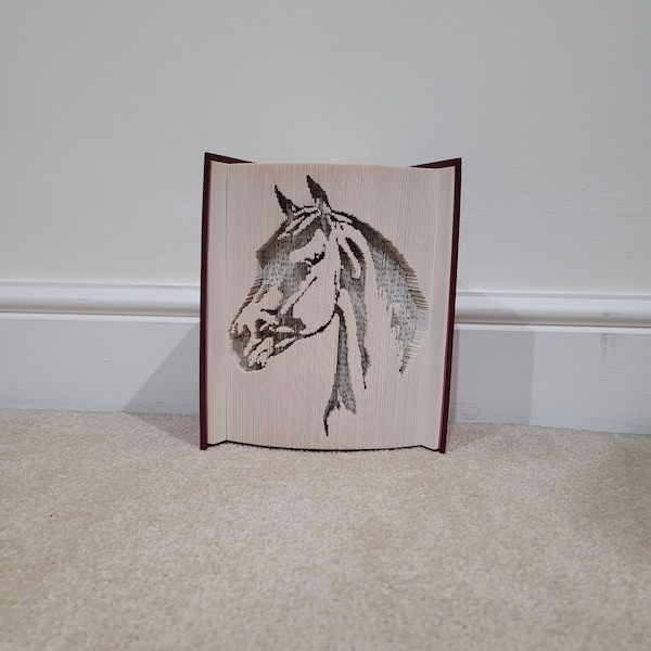 Pattern Only - Horse Book Folding - cut and fold - book folding pattern art bookish origami decor, 401 pages, animal lover, horse head, pet