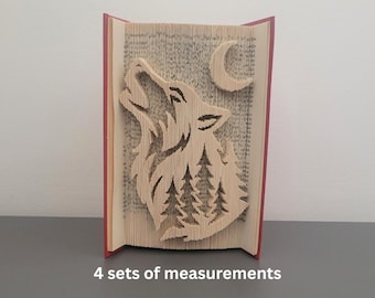 Pattern Only - Howling Wolf Book Folding - cut and fold - book folding pattern art, 427 pages, PDFs, Wolf Book Pattern, Wolf and Trees, Moon